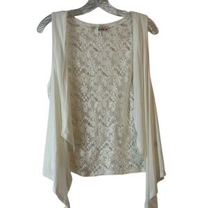 Derek Heart Womens White Open Cardigan Crochet Back Sz L Sleeveless Boho